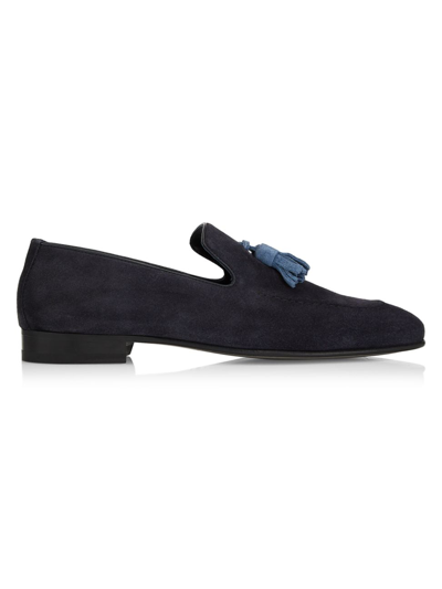 Shop Manolo Blahnik Men's Chester Suede Tassel Loafers In Navy Light Blue