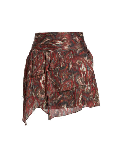 Shop Iro Women's Printed Silk Tiered Miniskirt In Mixed Red