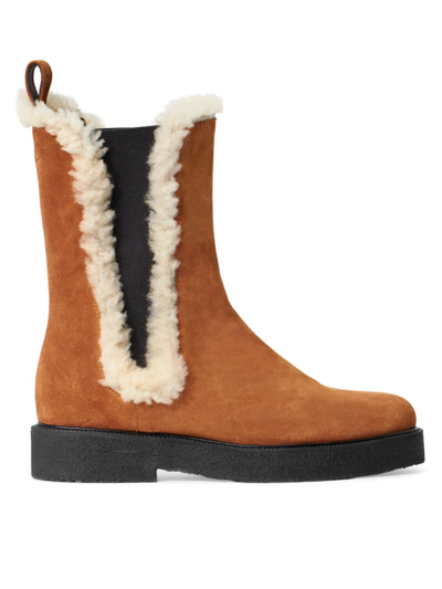 Shop Staud Women's Palamino Shearling-trimmed Leather Boots In Tan Cream