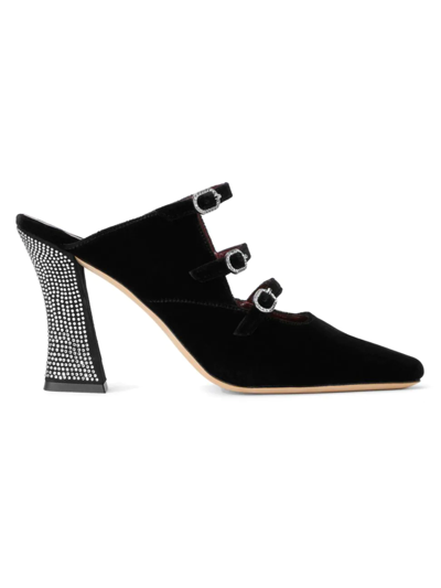 Shop Staud Women's Nadine Rhinestone-embellished Velvet Heels In Rhinestone Black