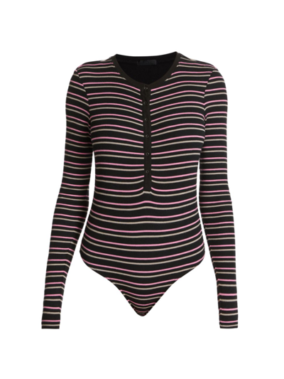 Shop Atm Anthony Thomas Melillo Women's Striped Henley Bodysuit In Black Combo