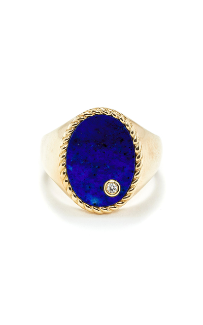 Shop Yvonne Léon 9k Yellow Gold Lapis Signent Ring In Blue