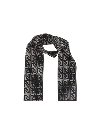 Fendi Rectangular Scarf In Beige+nero
