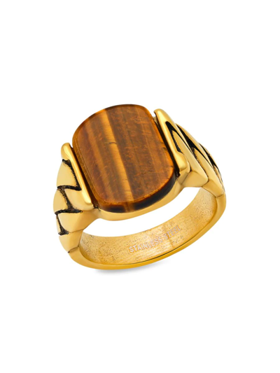 Shop Anthony Jacobs Men's 18k Goldplated & Tiger Eye Ring In Neutral