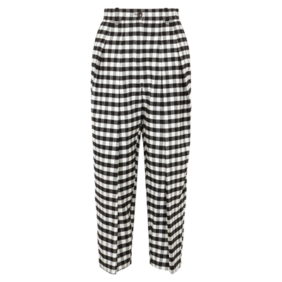 Shop Kenzo Gingham Cropped Linen-blend Trousers In Black