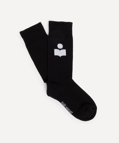 Shop Isabel Marant Women's Siloki Cotton-blend Logo Socks In Black
