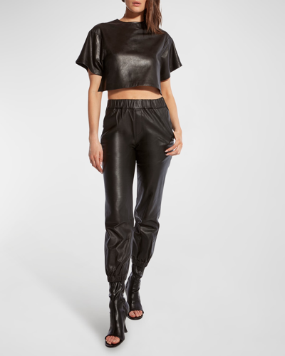 Shop As By Df Beck Upcycled Leather Cropped Tee In Black