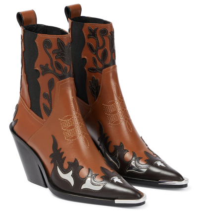 Shop Rabanne Leather Cowboy Boots In Camel/brown/silver