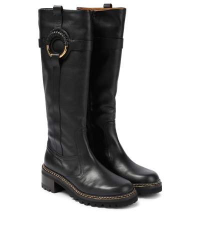 Shop See By Chloé Hana Leather Knee-high Boots In Black