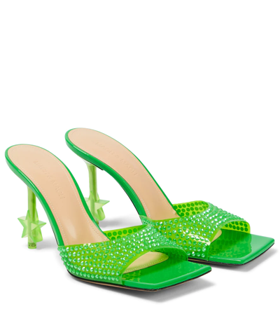 Shop Mach & Mach Star Crystal-embellished Pvc Mules In Fluo Green