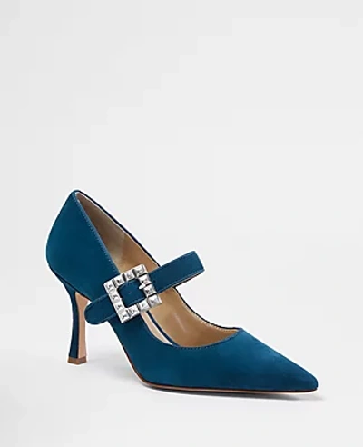 Shop Ann Taylor Crystal Buckle Suede Pumps In Midnight Spruce