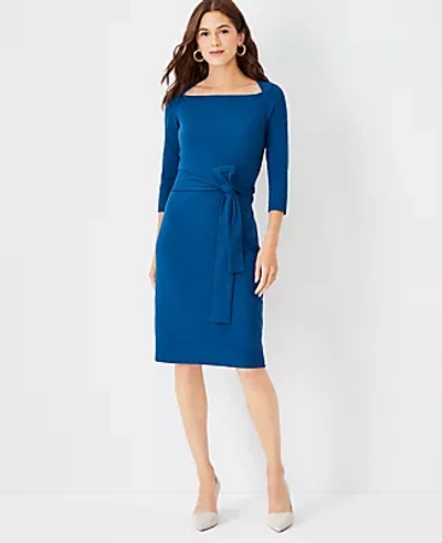 Shop Ann Taylor Refined Stretch Tie Waist Dress In Lavish Blue