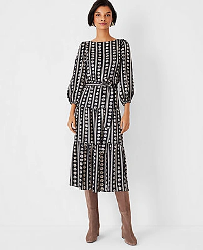 Shop Ann Taylor Petite Floral Stripe Tiered Midi Dress In Black