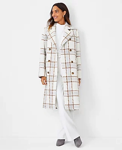 Shop Ann Taylor Plaid Double Breasted Coat In Ivory Multi