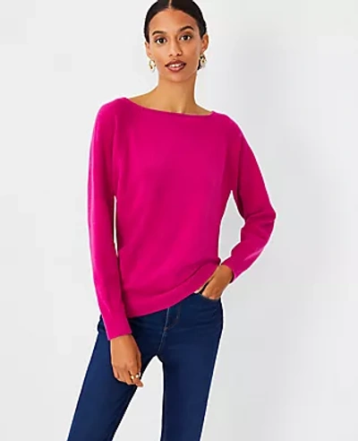 Shop Ann Taylor Boatneck Sweater In Fuchsia Sunset
