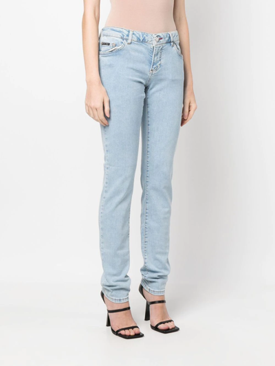 Philipp Plein Light-wash Slim-cut Jeans In Blau