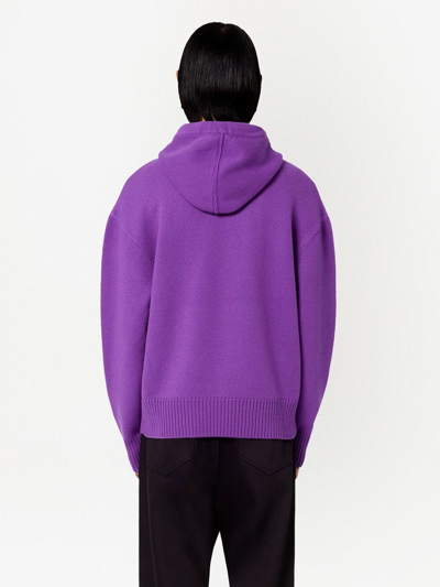 Ami Alexandre Mattiussi Ami De Coeur Logo Embroidered Knitted Hoodie In Purple
