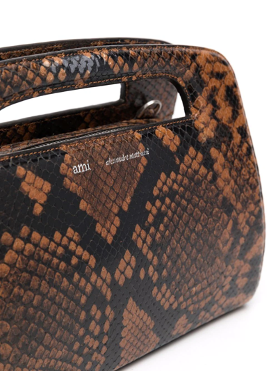 Shop Ami Alexandre Mattiussi Python Print Leather Shoulder Bag In Brown