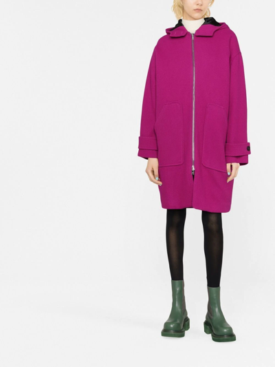 Shop Msgm Hooded Zip-front Mid-length Coat In Rosa