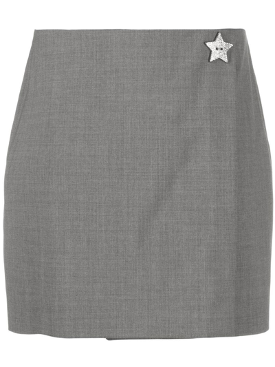 Shop Msgm Button-detail High-waisted Skirt In Grau