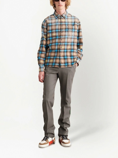 Shop Off-white Check-print Long-sleeve Shirt In Brown