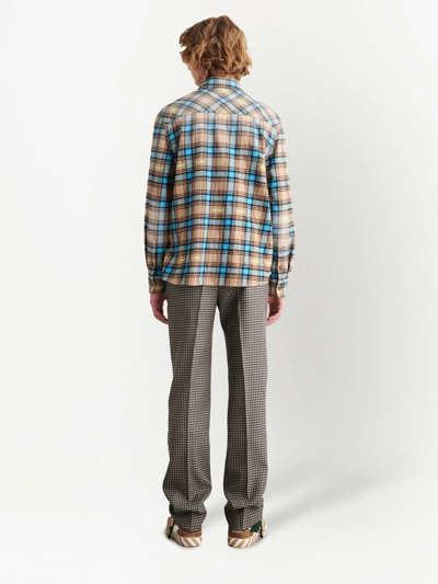 Off-white Off White Man Embroidered Flannel Shirt In Multi
