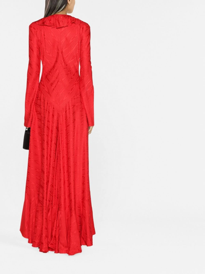 Shop Philosophy Di Lorenzo Serafini Ruffled V-neck Gown In Rot