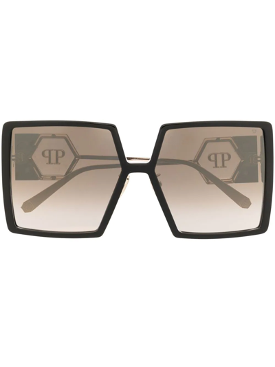 Shop Philipp Plein Eyewear Logo-plaque Square-frame Sunglasses In Schwarz