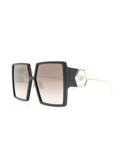 Shop Philipp Plein Eyewear Logo-plaque Square-frame Sunglasses In Schwarz