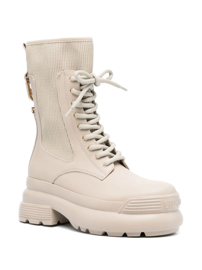 Liu •jo Amy Lace-up Ankle Boots In Nude