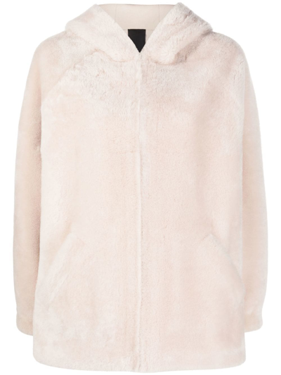 Shop Blancha Zip-up Shearling Hooded Jacket In Neutrals