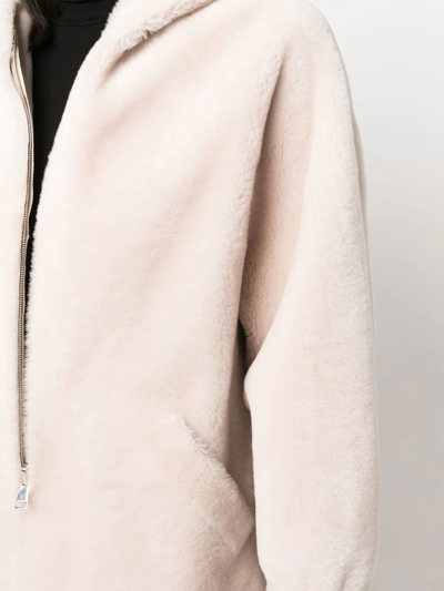 Shop Blancha Zip-up Shearling Hooded Jacket In Neutrals
