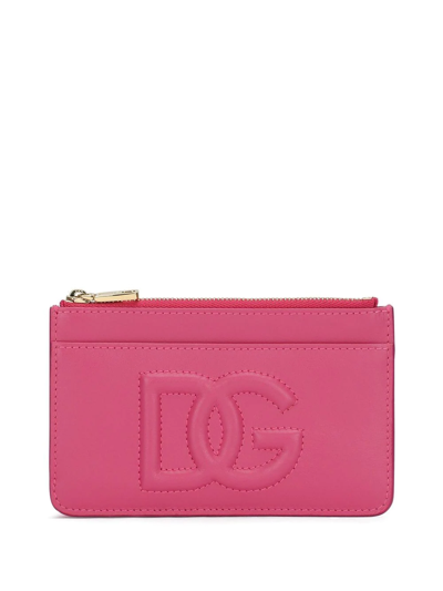 Shop Dolce & Gabbana Dg-logo Embossed Zip-up Card Holder In Pink