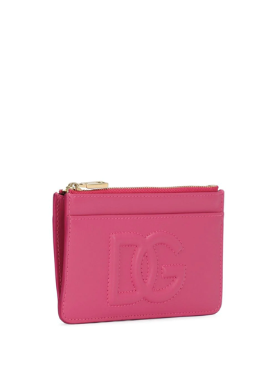 Shop Dolce & Gabbana Dg-logo Embossed Zip-up Card Holder In Pink