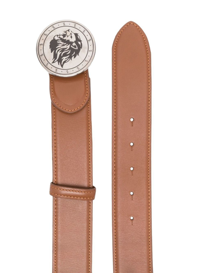 Billionaire Logo-buckle Leather Belt In Braun
