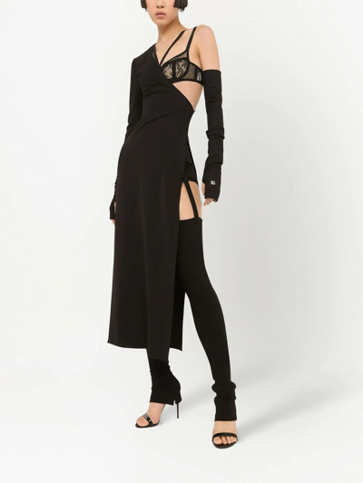 Dolce & Gabbana One-shoulder Midi Dress In Schwarz