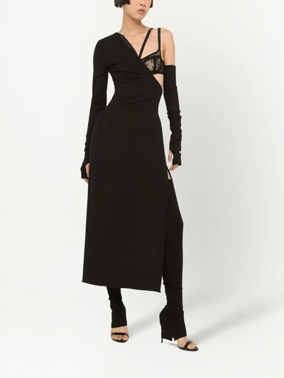 Shop Dolce & Gabbana Detachable-sleeve One-shoulder Midi Dress In Schwarz