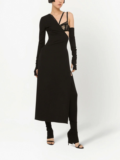 Dolce & Gabbana One-shoulder Midi Dress In Schwarz