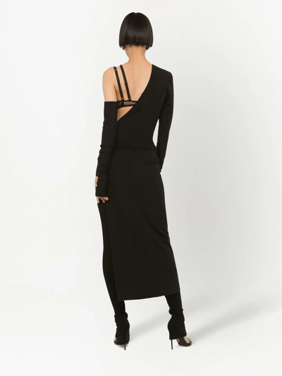 Dolce & Gabbana One-shoulder Midi Dress In Schwarz