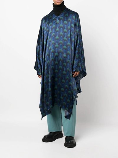 Ozwald Boateng Geometric-print Silk Cape Shirt In Blue
