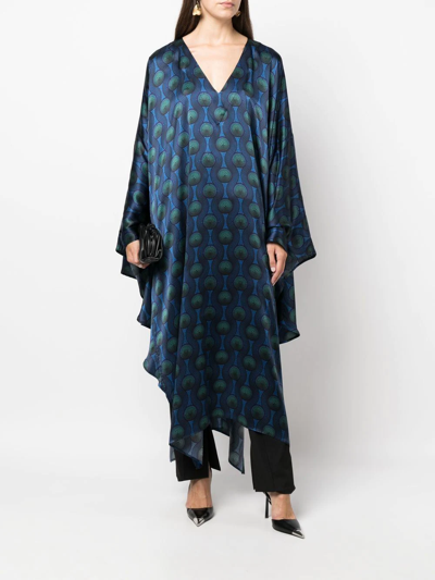 Shop Ozwald Boateng Geometric-print Silk Cape Shirt In Blue