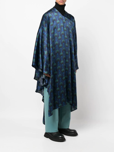 Ozwald Boateng Geometric-print Silk Cape Shirt In Blue