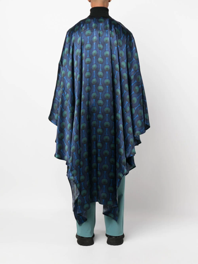 Ozwald Boateng Geometric-print Silk Cape Shirt In Blue