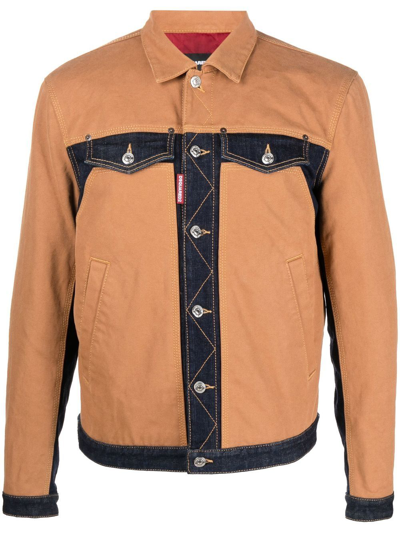 Shop Dsquared2 Panelled Denim Jacket In Braun