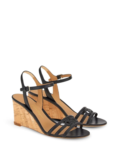 Ferragamo Fieri Leather Wedge Sandals In Black