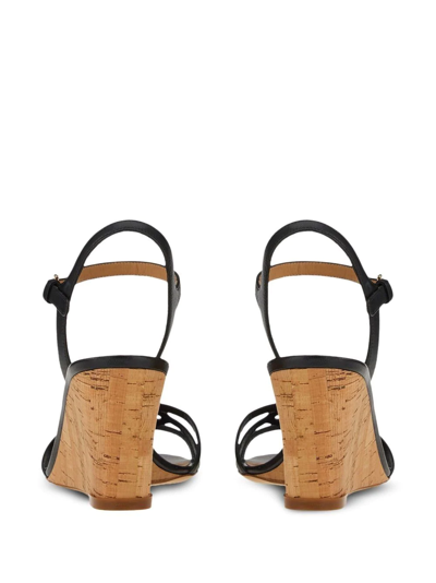 Ferragamo Fieri Leather Wedge Sandals In Black