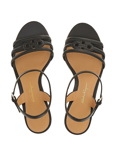 Ferragamo Fieri Leather Wedge Sandals In Black