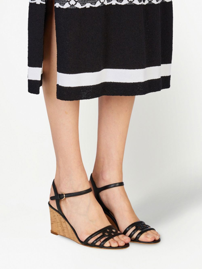 Ferragamo Fieri Leather Wedge Sandals In Black