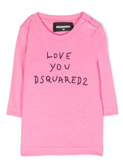 Shop Dsquared2 Embroidered-logo Cotton T-shirt In Pink