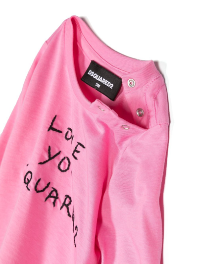 Shop Dsquared2 Embroidered-logo Cotton T-shirt In Pink